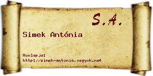 Simek Antónia névjegykártya